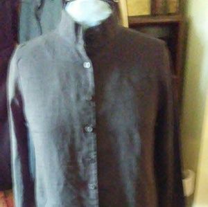FLAX Linen Jacket Black Button Down Mandarin